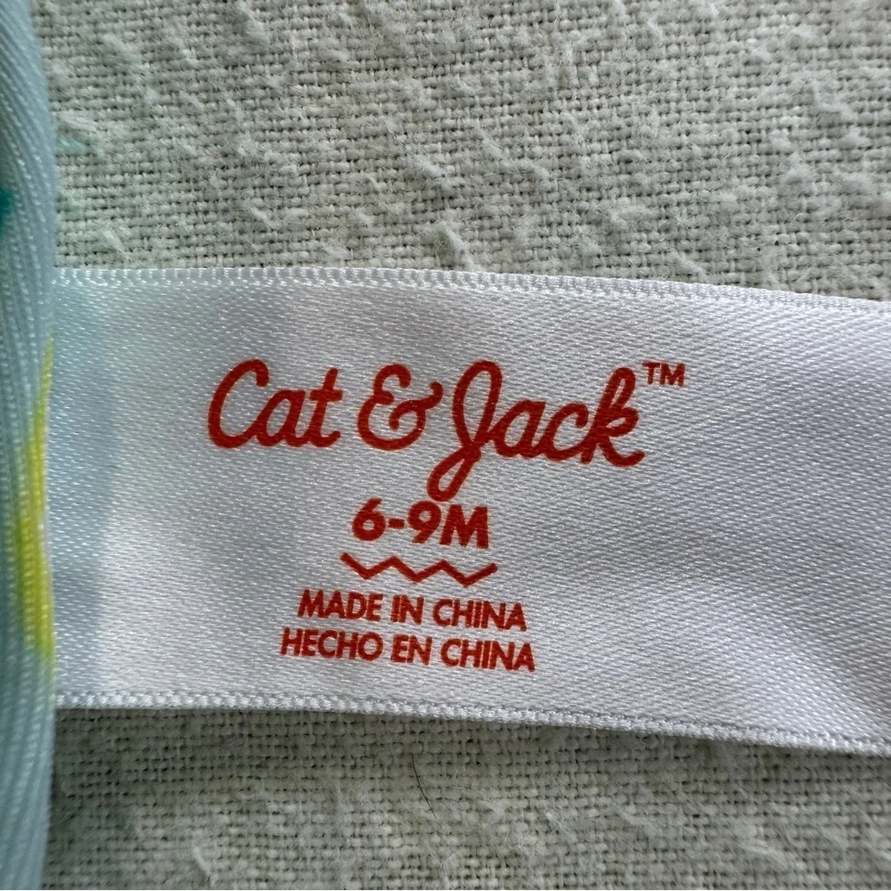 Cat & Jack Lemon Print Swimsuit with Tulle Overlay Sz 6-9 M